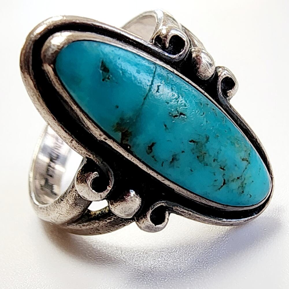 Vintage Bell Trading Post Sterling Turquoise Ring Oval Stone Southwestern Size 6